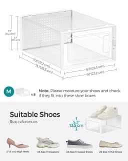 SONGMICS Shoe Boxes, Pack of 8 Stackable Shoe Storage Organisers, Foldable and Versatile for Sneakers, Fit up to UK Size 11