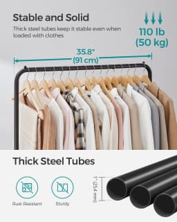 SONGMICS Clothes Rack, Double-Rod Clothes Rail on Wheels, Metal Clothing rail for Bedroom, 91 cm Long Hanging Rail