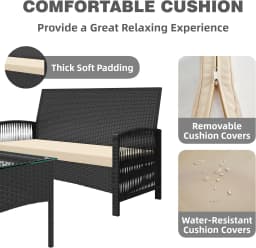 mcc direct 4Pcs Rattan Garden Furniture Set, Patio Rattan furniture sofa 2 Armchairs, 1 Loveseat Sofa and 1 coffee table Sofia