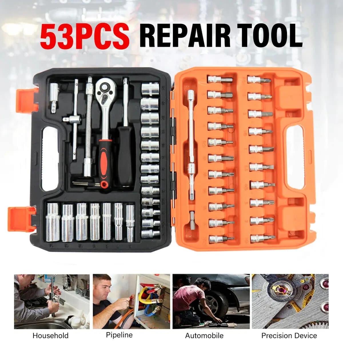Car Repairing Tools 53Pcs/Set Flexible Socket Kit 1/4" Ratchet Wrench Drive Car Repairing Tools