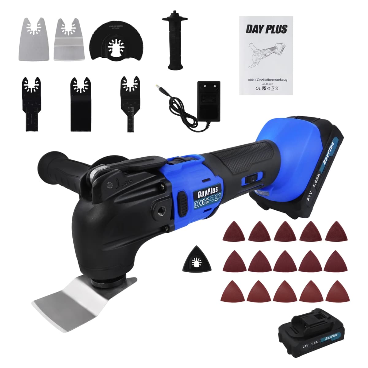300W Cordless Oscillating Tool, Brushless Motor, 21V 1.5AH Battery, 20000RPM, Oscillating Angle:4°, 6 Variable Speed