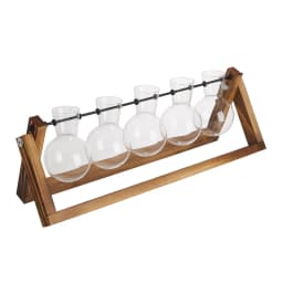 Wooden Plant Propagation Station with 5 Bulbs glass Vase