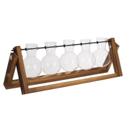 Wooden Plant Propagation Station with 5 Bulbs glass Vase