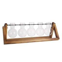Wooden Plant Propagation Station with 5 Bulbs glass Vase