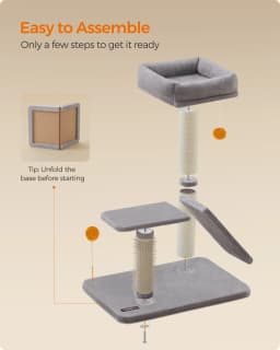 Feandrea Cat Scratching Post with Bed, Multifunctional Cat Scratcher with Rotatable Scratching Ramp, Perch, Self-Groomer