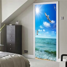 3 Wall Stickers Landscape Water Self- Door Murals , C, 77x200cm