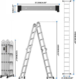 4.7M/15.4FT Multi-purpose Aluminium Folding Extendable Ladder+1xTool Tray,14-in-1 Telescopic Ladder 4x4 Rungs 150kg/330lb