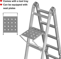 4.7M/15.4FT Multi-purpose Aluminium Folding Extendable Ladder+1xTool Tray,14-in-1 Telescopic Ladder 4x4 Rungs 150kg/330lb