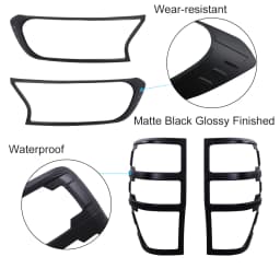 Headlight Cover+Tail Lights Cover Set for Ford Ranger Raptor 2018 2019 2022 Matte Black Rear+Front Lamp Hoods Auto Accessories