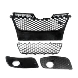 Front Bumper Upper Lower Mesh Grille Red Trim For 06-09 VW Jetta GTI GLI /MK5