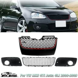 Front Bumper Upper Lower Mesh Grille Red Trim For 06-09 VW Jetta GTI GLI /MK5