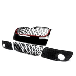 Front Bumper Upper Lower Mesh Grille Red Trim For 06-09 VW Jetta GTI GLI /MK5