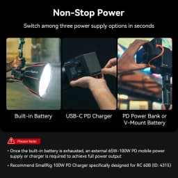 SmallRig RC 60B COB LED Video Light w Built-in 3400mAh Battery & Type-C PD Fast Charging Handheld Bicolor LED Video Light 4376