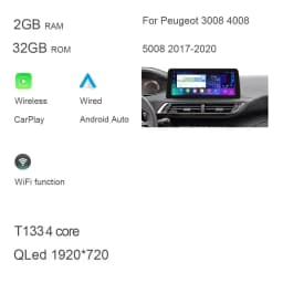 CarPlay DSP 12.3" QLED 720P 360 8G+256G Carplay Android 14.0 Car Player GPS WIFI autoradio For Peugeot 3008 4008 5008 2017-2020