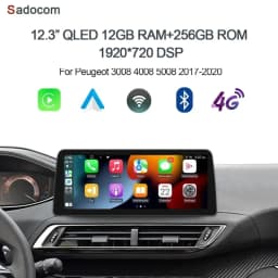 CarPlay DSP 12.3" QLED 720P 360 8G+256G Carplay Android 14.0 Car Player GPS WIFI autoradio For Peugeot 3008 4008 5008 2017-2020