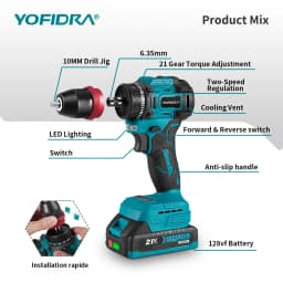 YOFIDRA 2 IN1 Brushless Electric Screwdriver Hammer Cordless Drill Impact Multifunctional Power Tool For Makita 21V Battery Pin
