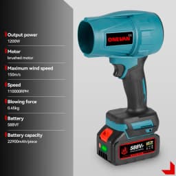 ONEVAN 1200W Electric Turbo Blower Jet Fan 200M/S Violent Air Blower Car Dryer Snow Dust Blowing Tool For Makita 18V Battery Pin