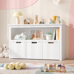 Getone Toy Storage Toy Storage Unit with Rolling Wheels Cabinet with 3 Drawers Kids Toy Storage Children's Bookcase Storage Unit for Living Room 102x33x62cm