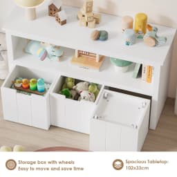 Getone Toy Storage Toy Storage Unit with Rolling Wheels Cabinet with 3 Drawers Kids Toy Storage Children's Bookcase Storage Unit for Living Room 102x33x62cm