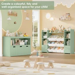 Getone Toy Storage Toy Storage Unit with Rolling Wheels Cabinet with 3 Drawers Kids Toy Storage Children's Bookcase Storage Unit for Living Room 102x33x62cm