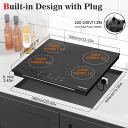 Karinear Plug in Induction Hob, 4 Zones Electric Hob 60cm, with Touch Control & Safety Lock, Black Ceramic Glass