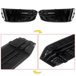 MAGICKIT For Audi A4 S4 B9 S-Line 2016-2018 Black Honeycomb Front Fog Light Grille Cover CAR Accessories Gloss Black