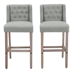 Voltsify Rustic Set of 2 Bar Stools Linen Tufted with Wood Legs