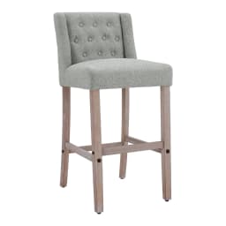 Voltsify Rustic Set of 2 Bar Stools Linen Tufted with Wood Legs