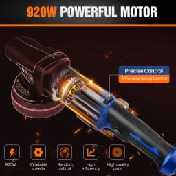 920W Dual Action Electric Polisher Buffer with 120mm Plate 6 Variable Speeds 2800-5800RPM Sponge & Wool Pad for Polishing And Buffering