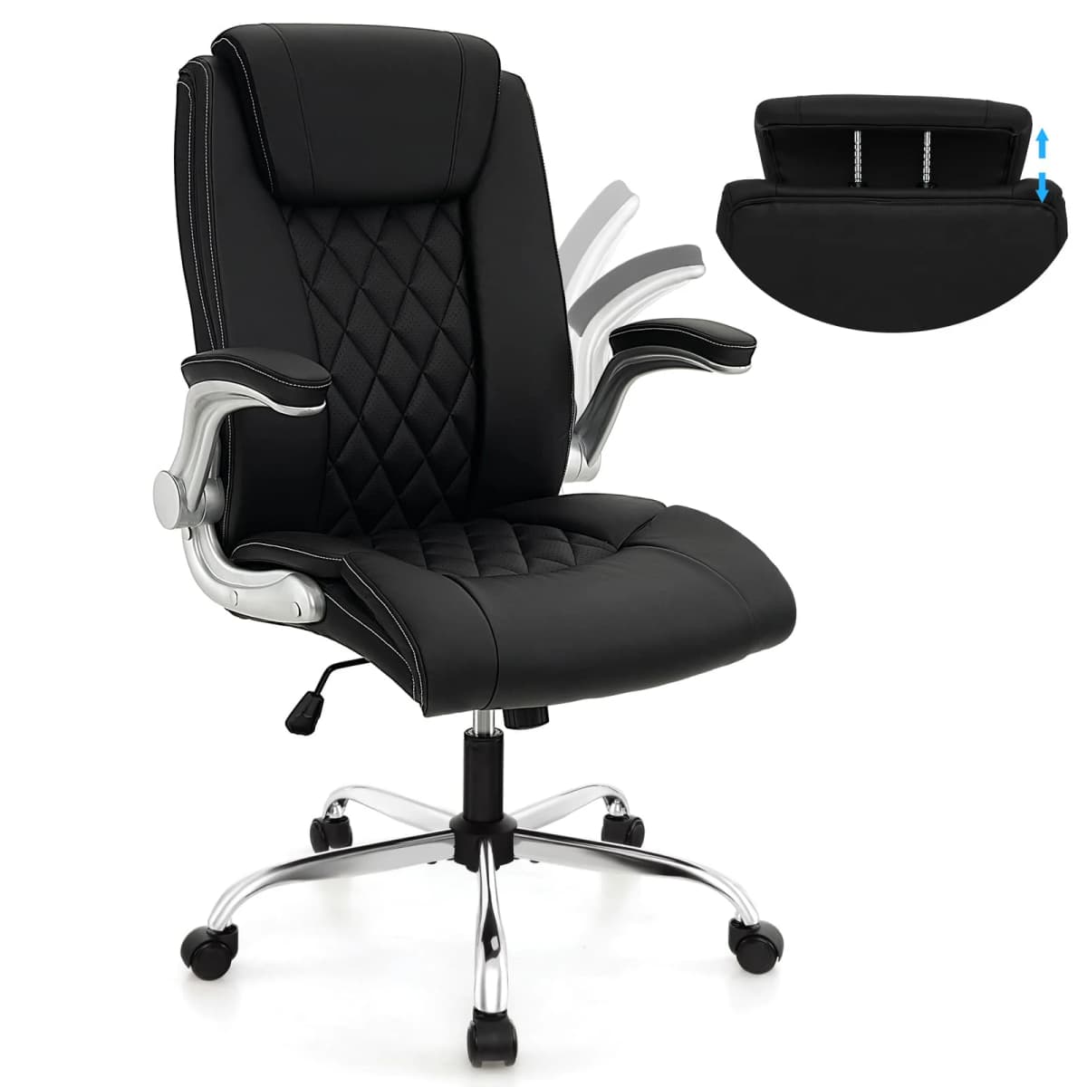 GOFLAME PU Leather Office Chair Height Adjustable Executive Chair-Black