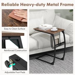 GOFLAME C-Shaped Side Table Heavy-duty Metal Frame End Table with Mesh Storage Bag