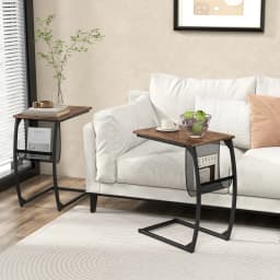 GOFLAME C-Shaped Side Table Heavy-duty Metal Frame End Table with Mesh Storage Bag