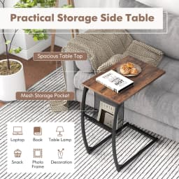 GOFLAME C-Shaped Side Table Heavy-duty Metal Frame End Table with Mesh Storage Bag