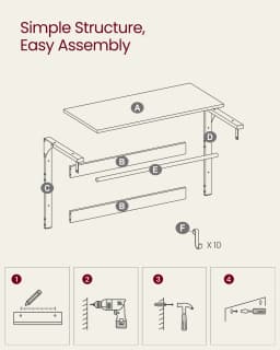 VASAGLE Wall-Mounted Coat Rack, Wall Shelf with 10 Removable Hooks, Clothes Rail, Coat Hooks with Shelf