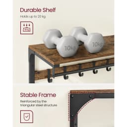 VASAGLE Wall-Mounted Coat Rack, Wall Shelf with 10 Removable Hooks, Clothes Rail, Coat Hooks with Shelf