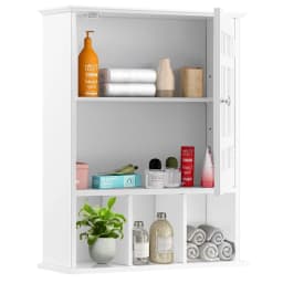 ERGOMASTER Bathroom Wall Storage Cabinet Wooden Hanging Medicine Organizer W/ Mirror White