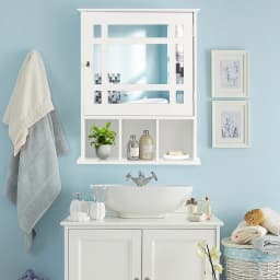 ERGOMASTER Bathroom Wall Storage Cabinet Wooden Hanging Medicine Organizer W/ Mirror White