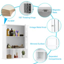 ERGOMASTER Bathroom Wall Storage Cabinet Wooden Hanging Medicine Organizer W/ Mirror White