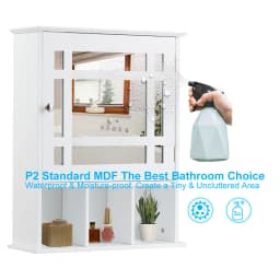 ERGOMASTER Bathroom Wall Storage Cabinet Wooden Hanging Medicine Organizer W/ Mirror White