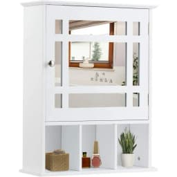 ERGOMASTER Bathroom Wall Storage Cabinet Wooden Hanging Medicine Organizer W/ Mirror White