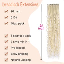 Synthetic SE Dreadlocs Braids Hair Extensions, 24 Inch 8 Strands/Lot 3 In 1 Mixed Hippie Style Single End Dreadslocks for Women