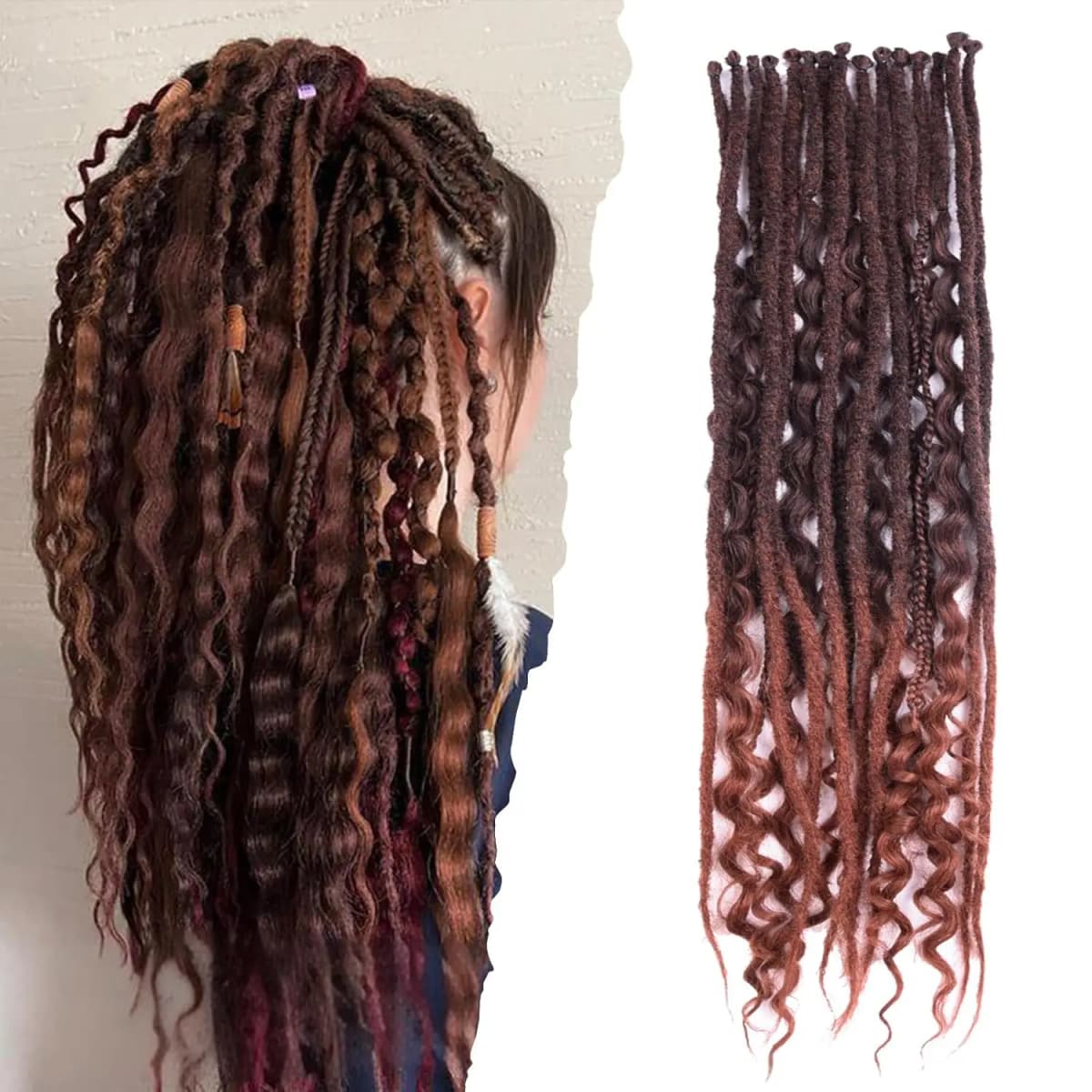 Synthetic SE Dreadlocs Braids Hair Extensions, 24 Inch 8 Strands/Lot 3 In 1 Mixed Hippie Style Single End Dreadslocks for Women