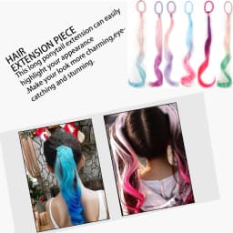 14 Inch Lightweight Colored Hair Extensions Colored Hair Extensions Synthetic for Kids Curly Ponytail Extension with Elastic Tie
