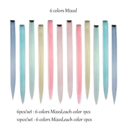 Multicolor Clip in Hair Extensions Mix Tinsels Colored Hair Extensions, 2 in 1 Rainbow Hair with Silver Tinsels for Kids Girls