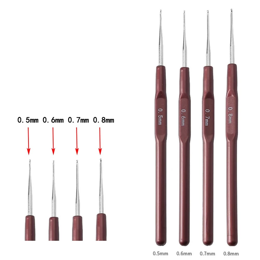 1PCS/4PCS- 0.5"0.6"0.7"0.8mm Micro Hook Needles Crochet Hook For Wig Making Crochet Locks Braids Weaving Needle Tools