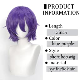 Short Cosplay Wigs 12 Inch Blue purple Short Wavy Bob Hair with Bang Spiky Anime Hair Cosplay Heat resistant Synthetic Fiber Wig