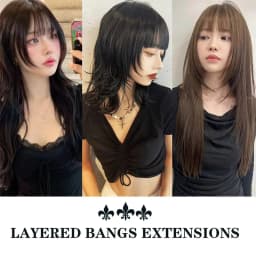 Women's Straight Synthetic Hair Extensions with Layered Bangs Side-Swept Bangs Natural-Looking Hairpiece for Versatile Styling