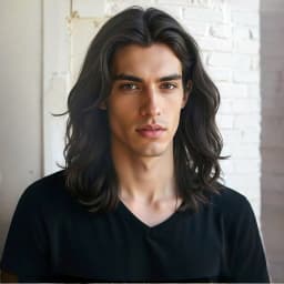 Men's Black Long Curly Wig, Fashionable and Classic Style, Black Synthetic Fiber Wig, Rock Style Suitable for Daily Wear