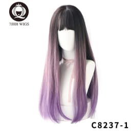 7JHHWIGS Long Wavy Synthetic Black Wigs For Women With Fringe Fashion Heat Resistant Mid-Length Daily Straight Light Brown Hair