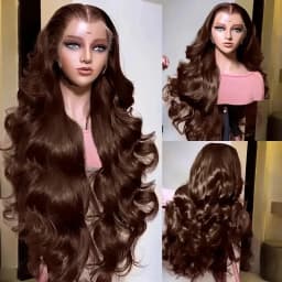 Transparent Chocolate Brown Body Wave Lace Front Human Hair Wig Vietnamese Original #4 Color 250% 13x6 HDFull Lace Frontal Wigs